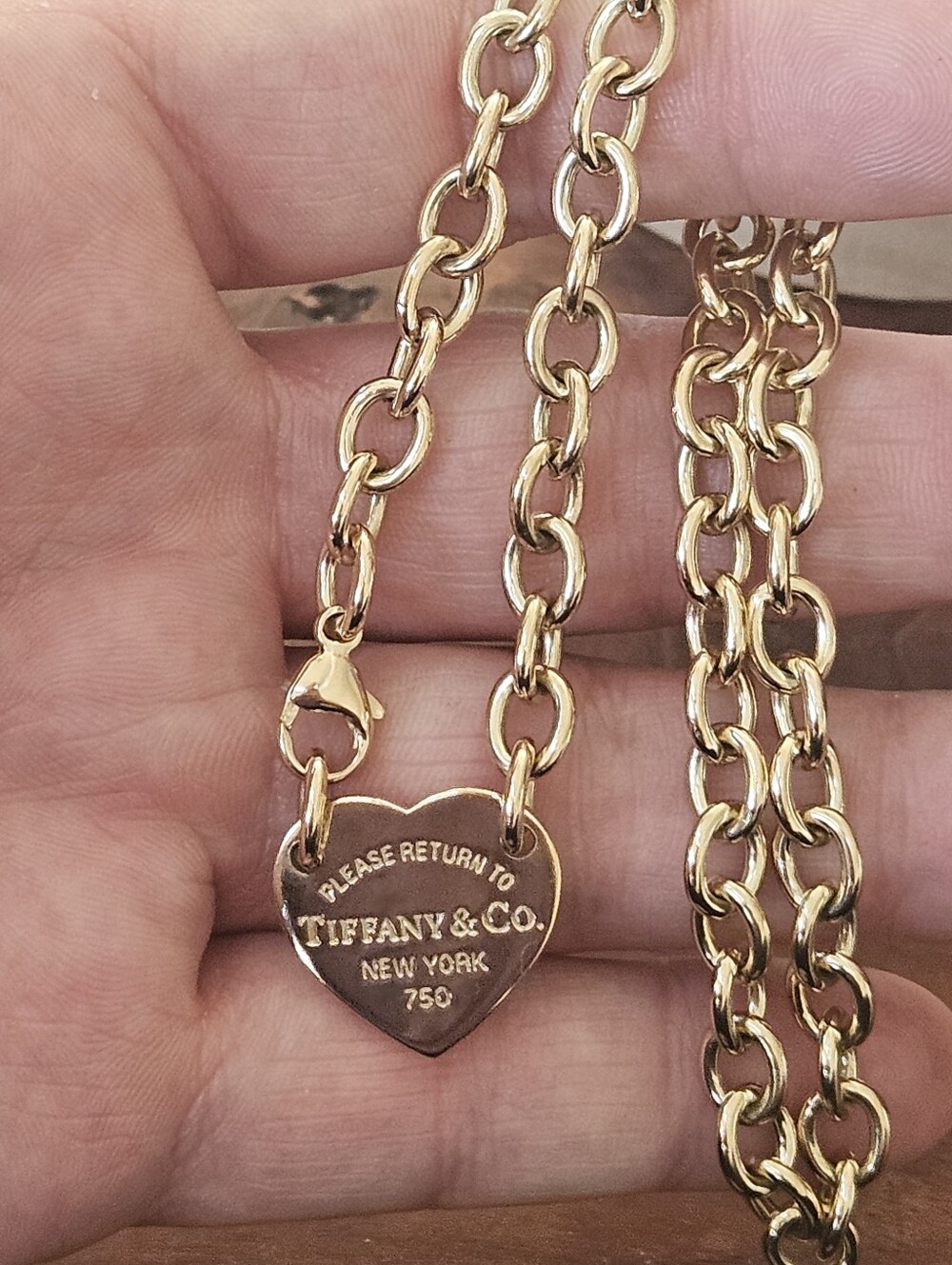 Tiffany & Co. 18k 750 Yellow Gold Return To Tiffany Heart Tag Rolo Link Necklace